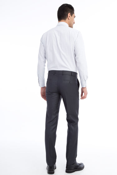 Füme Gri Slim Fit Dar Kesim Ekose Klasik Kumaş Pantolon