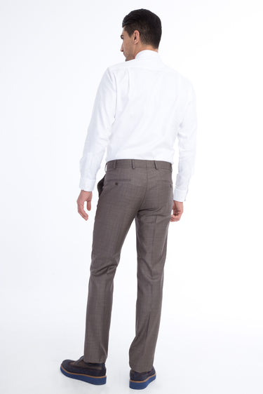  Kahve Slim Fit Dar Kesim Ekose Klasik Kumaş Pantolon