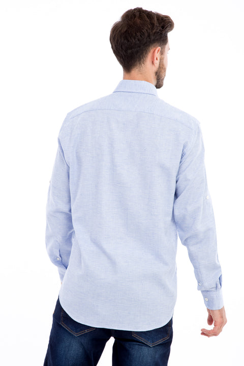 Mavi Uzun Kol Desenli Pamuk Gömlek