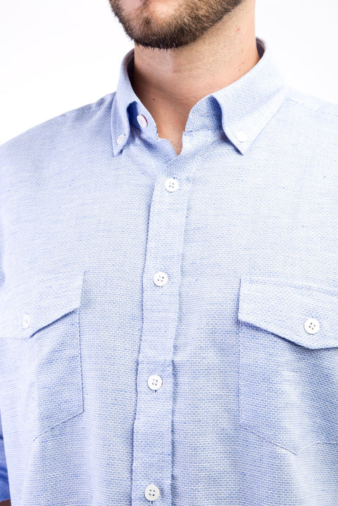 Mavi Uzun Kol Desenli Pamuk Gömlek