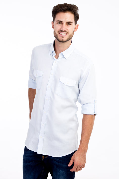 Açık Mavi Uzun Kol Desenli Pamuk Gömlek