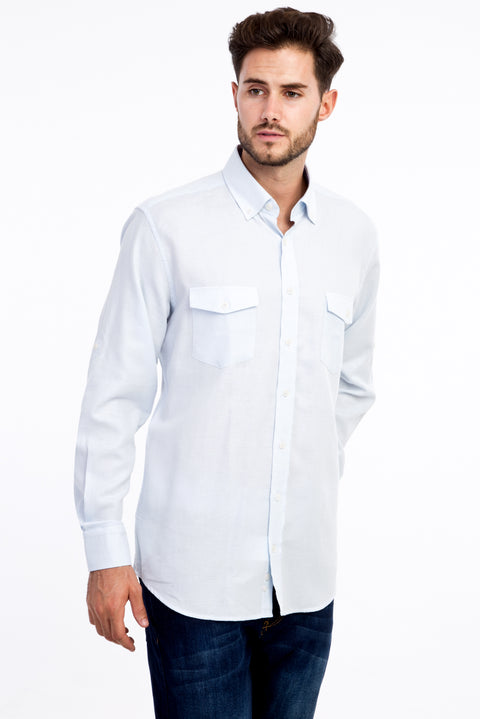 Açık Mavi Uzun Kol Desenli Pamuk Gömlek