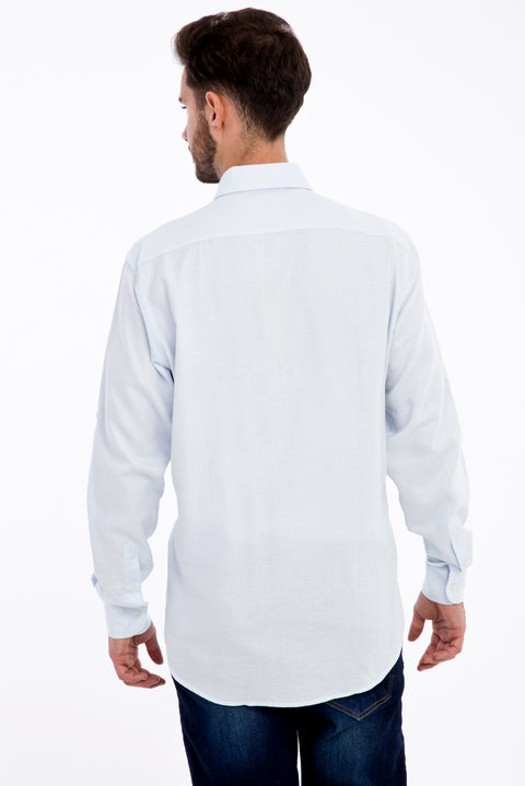 Açık Mavi Uzun Kol Desenli Pamuk Gömlek