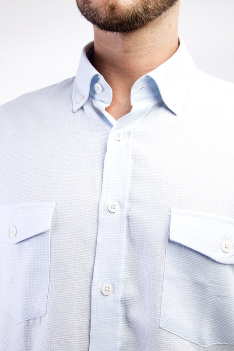 Açık Mavi Uzun Kol Desenli Pamuk Gömlek