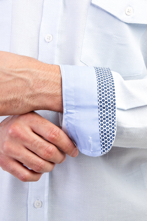 Açık Mavi Uzun Kol Desenli Pamuk Gömlek