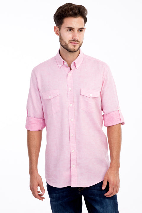 Kırmızı Uzun Kol Desenli Pamuk Gömlek