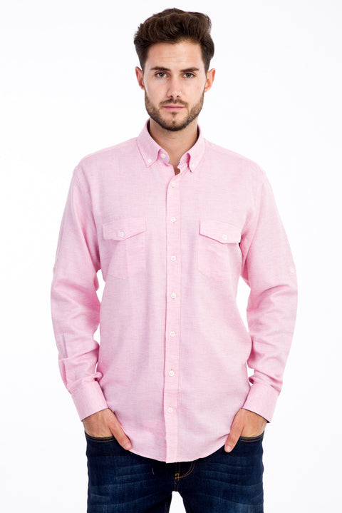 Kırmızı Uzun Kol Desenli Pamuk Gömlek