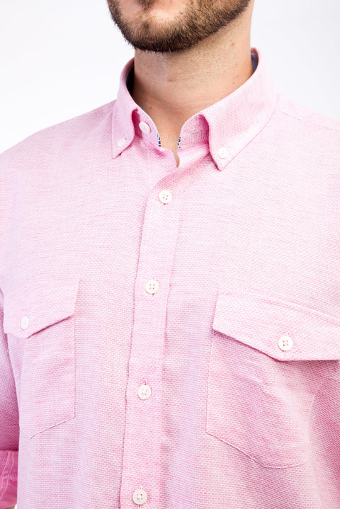 Kırmızı Uzun Kol Desenli Pamuk Gömlek