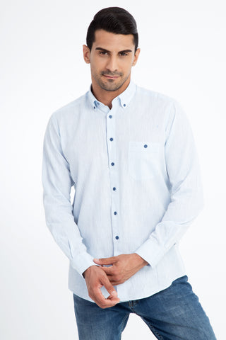  Açık Mavi Uzun Kol Regular Fit Keten Gömlek
