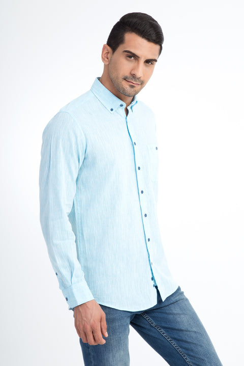 Turkuaz Uzun Kol Regular Fit Spor Gömlek