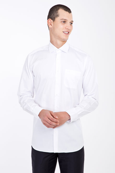 Beyaz Uzun Kol Klasik Saten Pamuk Gömlek