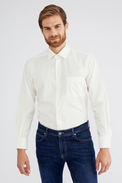 Krem Uzun Kol Klasik Gömlek