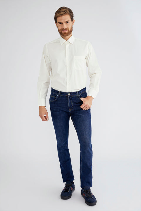 Krem Uzun Kol Klasik Gömlek