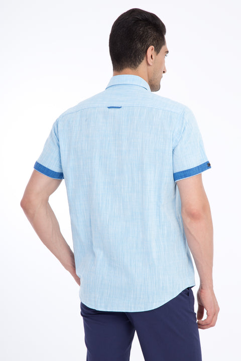 Turquoise Short-Sleeve Cotton Sport Shirt