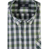 Açık Yeşil Kısa Kol Ekose Spor Pamuk Gömlek