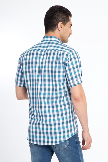 Koyu Yesil Kısa Kol Regular Fit Ekose Pamuk Gömlek