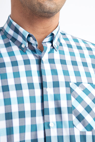 Koyu Yesil Kısa Kol Regular Fit Ekose Pamuk Gömlek