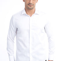 Beyaz Uzun Kol Saten Slim Fit Dar Kesim Pamuk Gömlek