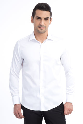  Beyaz Uzun Kol Saten Slim Fit Dar Kesim Pamuk Gömlek