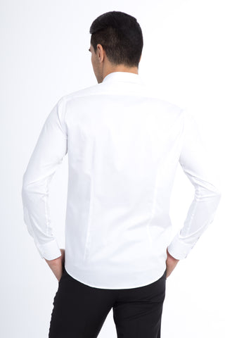  Beyaz Uzun Kol Saten Slim Fit Dar Kesim Pamuk Gömlek