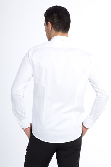  Beyaz Uzun Kol Saten Slim Fit Dar Kesim Pamuk Gömlek