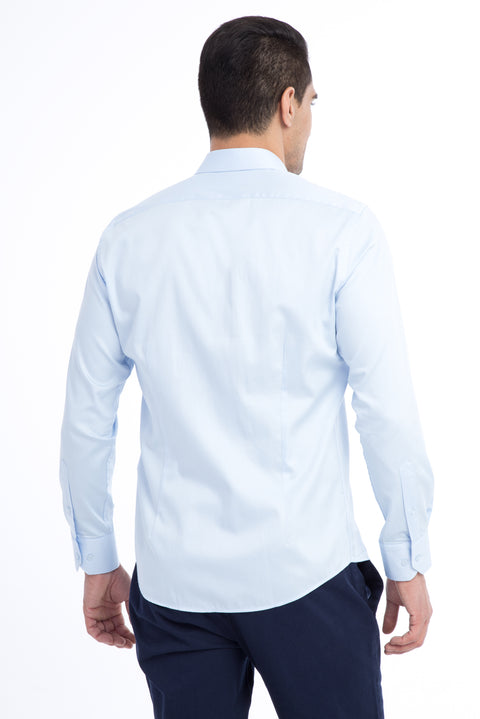 Açık Mavi Uzun Kol Slim Fit Dar Kesim Saten Pamuk Gömlek