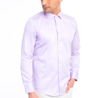 Lila Uzun Kol Slim Fit Dar Kesim Saten Pamuk Gömlek