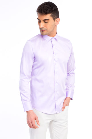  Lila Uzun Kol Slim Fit Dar Kesim Saten Pamuk Gömlek
