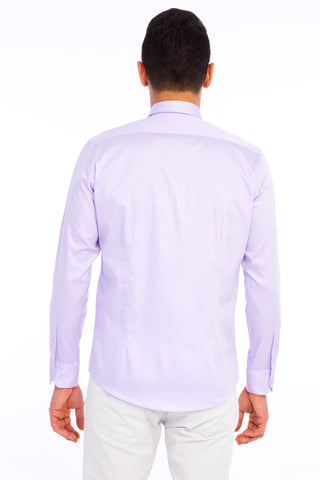  Lila Uzun Kol Slim Fit Dar Kesim Saten Pamuk Gömlek