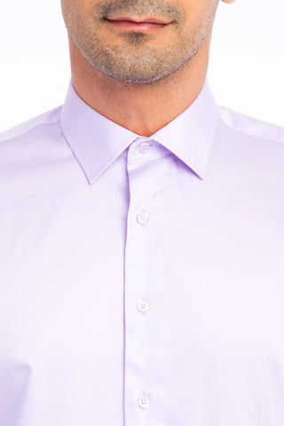  Lila Uzun Kol Slim Fit Dar Kesim Saten Pamuk Gömlek