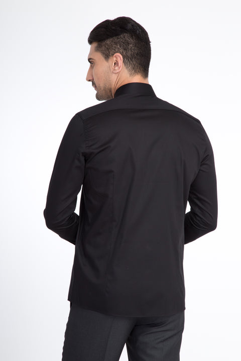 Black Long Sleeve Satin Slim Fit Cotton Shirt