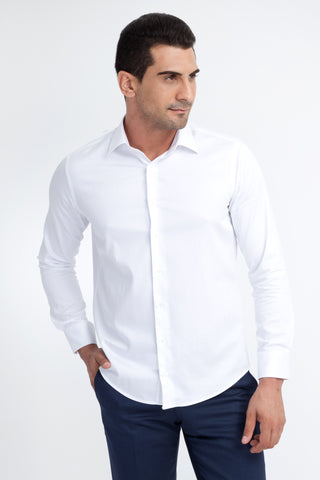  Beyaz Uzun Kol Saten Slim Fit Dar Kesim Pamuk Gömlek