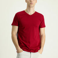 Claret Red Basic V Neck Suprem Ts