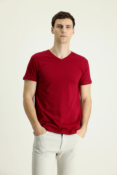 Claret Red Basic V Neck Suprem Ts