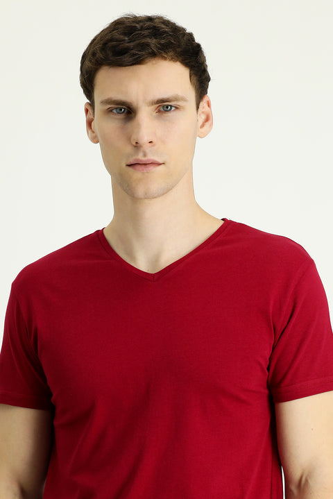 Claret Red Basic V Neck Suprem Ts