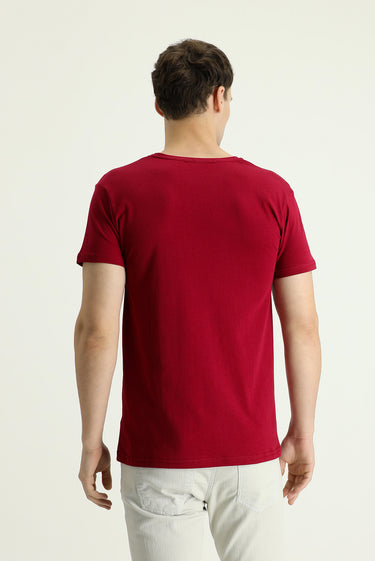 Bordo V Yaka Regular Fit Süprem Pamuk Tişört