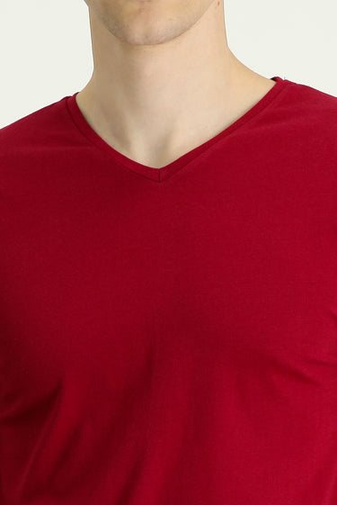  Bordo V Yaka Regular Fit Süprem Pamuk Tişört