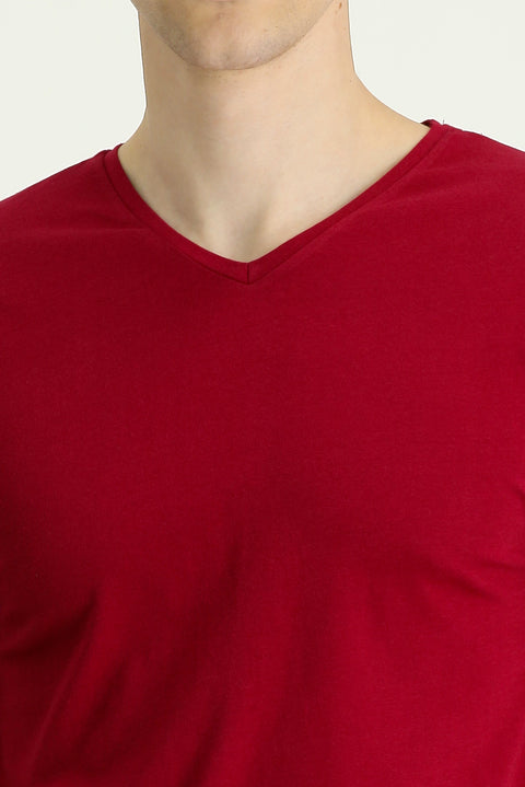 Claret Red Basic V Neck Suprem Ts