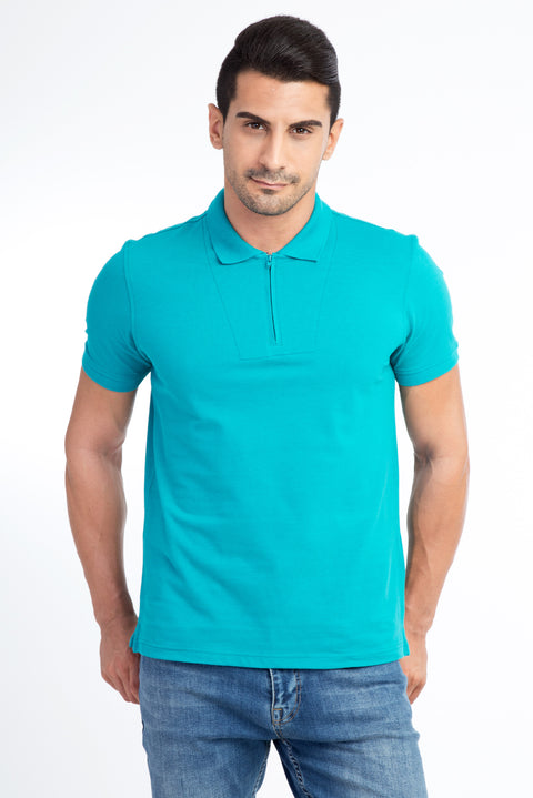 Açık Yeşil Polo Yaka Slim Fit Dar Kesim Pamuk Tişört