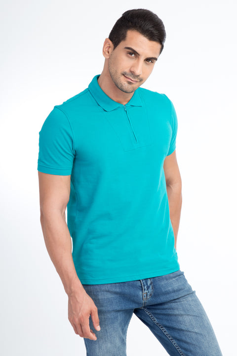 Açık Yeşil Polo Yaka Slim Fit Dar Kesim Pamuk Tişört