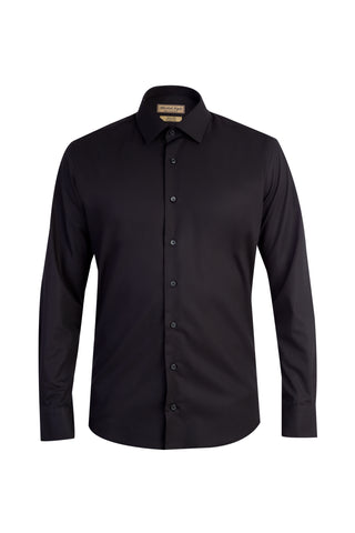  Siyah Uzun Kol Kolay Ütülenir Slim Fit Dar Kesim Pamuk Gömlek