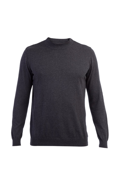 Anthracite Semi-Turtleneck Regular Fit Cotton Knit Sweater