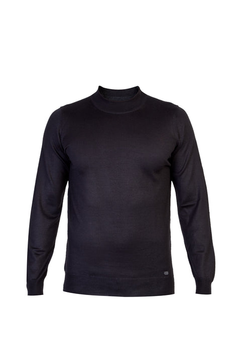 Black Half Turtleneck Regular Fit Wool Knit Sweater