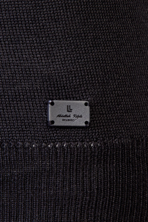Black Half Turtleneck Regular Fit Wool Knit Sweater
