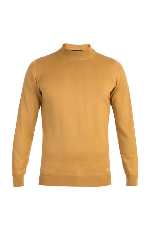 Light Brown - Camel Half Turtleneck Regular Fit Wool Knit Sweater