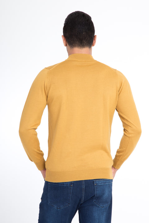 Light Brown - Camel Half Turtleneck Regular Fit Wool Knit Sweater