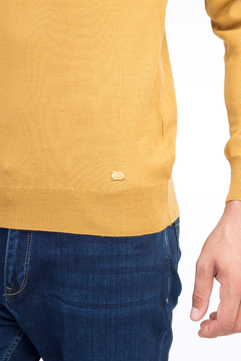 Light Brown - Camel Half Turtleneck Regular Fit Wool Knit Sweater