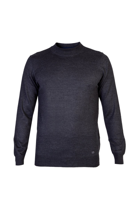 Anthracite Semi-Turtleneck Regular Fit Wool Knit Sweater