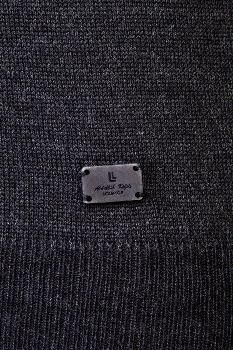 Anthracite Semi-Turtleneck Regular Fit Wool Knit Sweater
