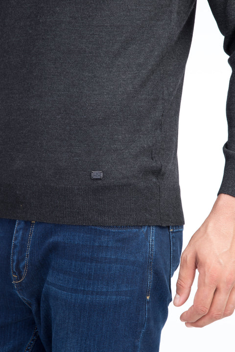 Anthracite Semi-Turtleneck Regular Fit Wool Knit Sweater